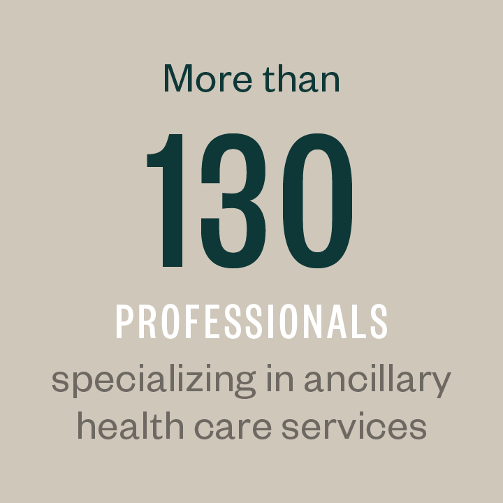 More than 130 professionals specializing in ancillary health care services