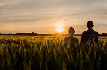 Alt image text: silhouettes of two people standing in a field