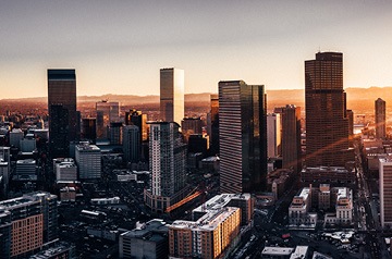 Cityscape featuring skyscrapers at dawn