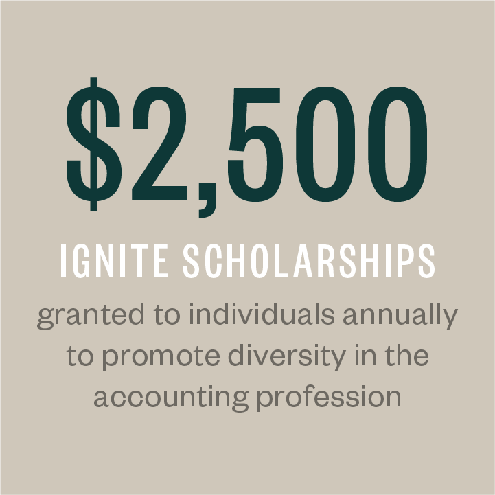 $2,500 ignite scholarship granted to individuals annually to promote diversity in the accounting profession